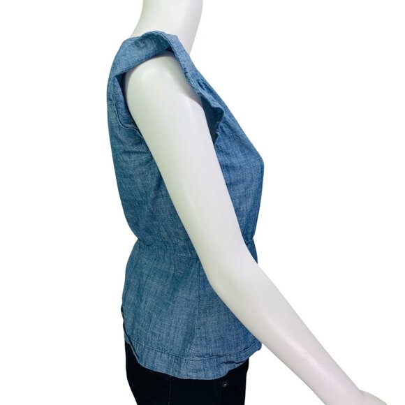 J by J.Crew Womens Chambray Wrap Style Top Size 4 Blue Cotton Flutter Sleeve - Picture 8 of 10